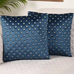 TANLOOMS Set Of 2 Blue Velvet Square Cushion Covers-image-29
