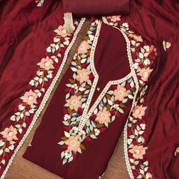 HERE&NOW Floral Embroidered Zari Unstitched Dress Material-picture-13