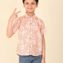 Fabindia Kids Peach Printed Shirt-image-12
