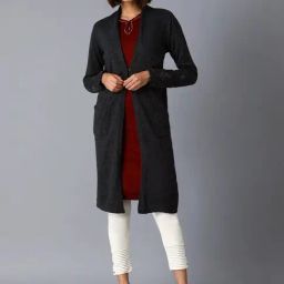 W Grey Self Pattern Cardigan-picture-0