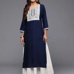 Indo Era Navy Embroidered Straight Kurta-46
