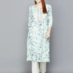 Melange by Lifestyle Light Blue Rayon Embroidered Kurta-picture-3