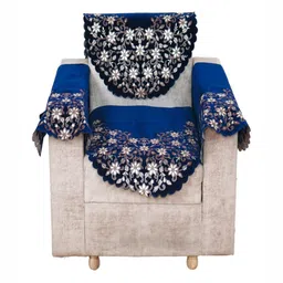 Fashion Throw Navy Blue & White Printed Jacquard 4 Piece Sofa Cover With Arms-image-86