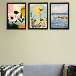 Giftii 3-Pcs Blue Printed Wooden Framed Wall Art-image-32
