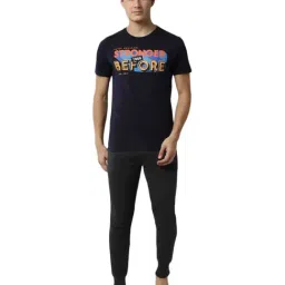 Peter England Navy Cotton Regular Fit Printed T-Shirt & Joggers Set-image-17