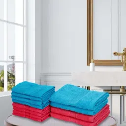 LORENA [12pc] 100% Cotton Super-Soft Terry Towels -4pc Hand, 8pc Face (d`ross) solid-turq/pink-image-72