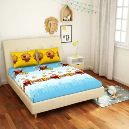 CORE Designed By Spaces Viacom Blue & Yellow Cotton 144 TC Bed Sheets Set-image-9