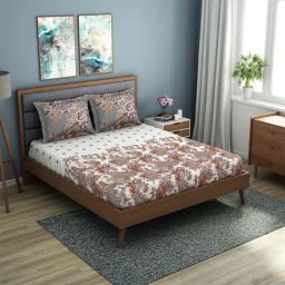 Spaces Reagalis Grey & Brown Cotton 210 TC Bed Sheets Set-image-43