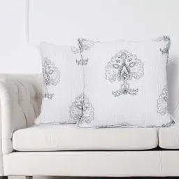 Swayam White & Grey Cotton 200 TC Cushion Covers - Set of 2-27