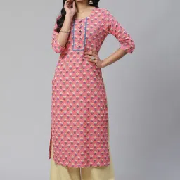 Sringam Pink Cotton Printed Straight Kurta-image-76