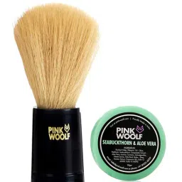 Pink Woolf Shaving COMBO - Soft Shaving Brush and Shaving Soap (REFILL) - Seabuckthorn & Aloe Vera-39