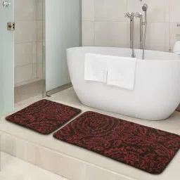 Saral Home Brown Microfiber Abstract Bath Mat Set of - 2-image-18