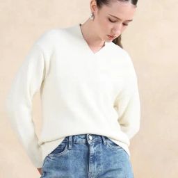 RAREISM Off White Nylon Solid Long Sleeves Sweater-image-38