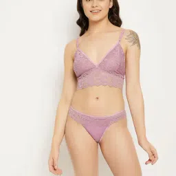 Clovia Purple Lace Bra With Panty-picture-17