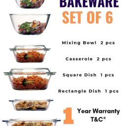 Femora Borosilicate Glass Microwave Safe Bakeware Kitchen Combo - Set of 6-15