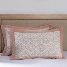 Maspar White & Peach 100% Cotton 210 TC Pillow Shams - Set of 2-image-80