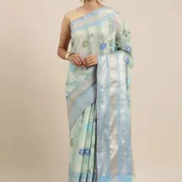 Banarasi Silk Works Sea Green Silk Woven Saree With Unstitched Blouse-picture-23