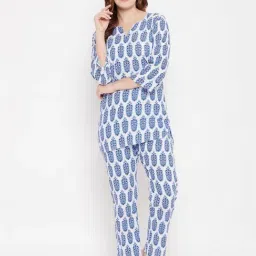 Clovia Blue Floral Print Pajama Set-23