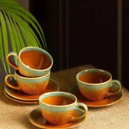ExclusiveLane 'Peacock Boulevard' Microwave Safe Ceramic Tea Cups & Saucers (180 ml) - Set of 4-image-16
