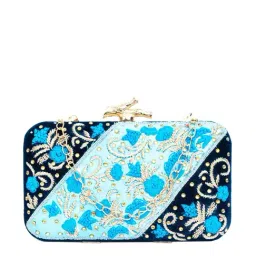 NR by Nidhi Rathi Blue Fabric Minaudiere Clutch-27