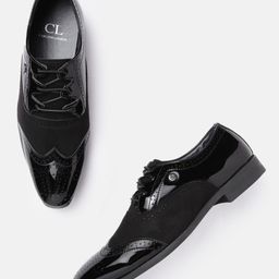 Carlton London Men Black Patent Finish Partywear Brogues-image-43