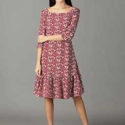 SHOWOFF Maroon & White Floral Print A-Line Dress-image-74