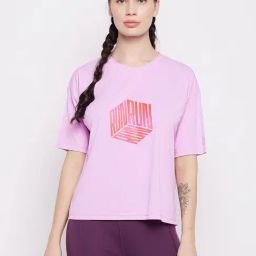 Clovia Purple Graphic Print Sports T-Shirt-image-11