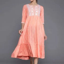 Libas Peach Embroidered A-Line Dress-image-45