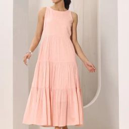 Libas Peach Fit and Flared Dress with Lining-image-81