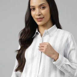 Hancock White Cotton Stripes Formal Shirt-picture-0
