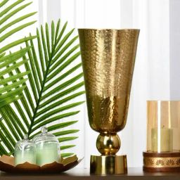 @home by Nilkamal Texured Gold Aluminium Criss Cross Round Base Vase-image-74