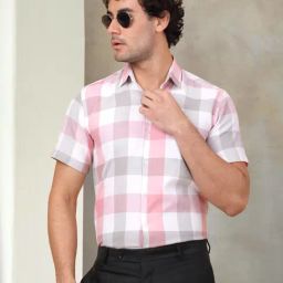 Indian Needle Pink Ragular Fit Checks Shirt-image-55