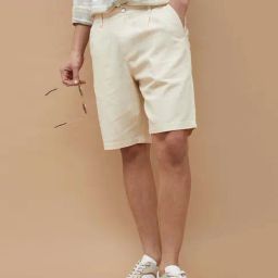 Code By Lifestyle Beige Cotton Linen Regular Fit Shorts-image-19