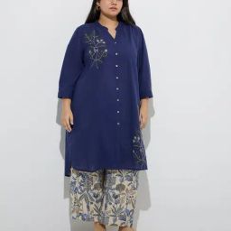 Diza by Westside Navy Embroidered Cotton Straight Kurta-21