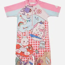 Little Surprise Box Kids Peach & Mint Green Rabbit Printed Swimsuit-image-41