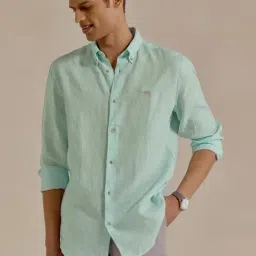 Andamen Teal Linen Regular Solid Shirt-picture-16