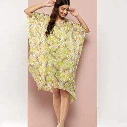 Qurvii Lemon Green Printed A Line Dress-image-78