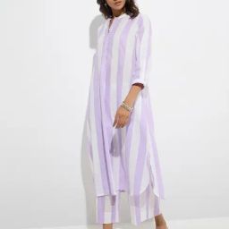 Utsa by Westside Lilac Striped A-Line Cotton Kurta image 3