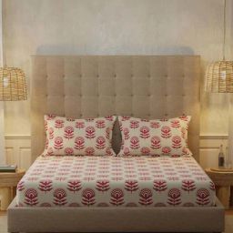 Urban Space New Serene Florabell Cherry Red Cotton 200 TC Bedsheet With 2 Pillow Cover-image-32