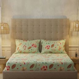 Urban Space New Serene Florence Sage Green Cotton 200 TC Bedsheet With 2 Pillow Cover-image-86