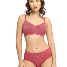 Soie Pink Self Design Non-Wired Non-Padded Bra & Panty Set-picture-34