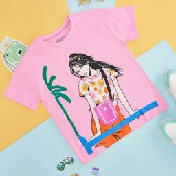 Pantaloons Junior Prism Pink Cotton Printed T-Shirt-image-5