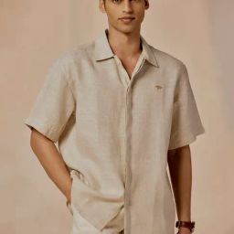 Andamen Beige Linen Relaxed Solid Shirt-image-45