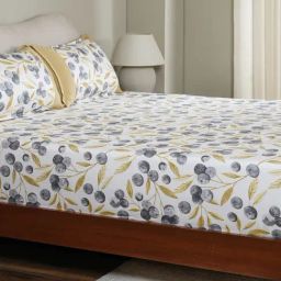 Maspar Yellow Cotton Printed 200 TC Single Fitted Bedsheet with 1 Pillow Cover-image-2