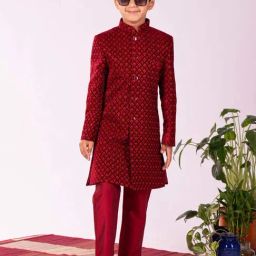 VASTRAMAY Boys Maroon Embroidery Full Sleeves Indowestern Sets-picture-41