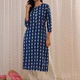 Indo Era Navy Printed Straight Kurta-image-15