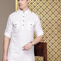 House of Pataudi Jashn Men Pure Cotton Pathani Kurta with Salwar-image-64