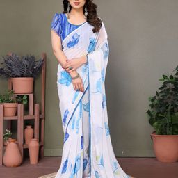 WINKLECART Floral Pure Georgette Block Print Saree-picture-15