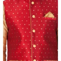 VASTRAMAY Red Straight Fit Self Pattern Nehru Jacket image 4
