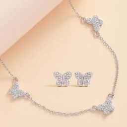 Ornate Jewels 92.5 Sterling Silver AD Butterfly Necklace & Earring Set for Women-image-18